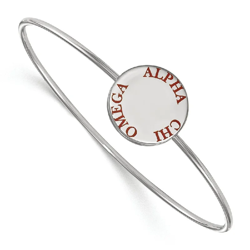 Sterling Silver Alpha Chi Omega Red Enamel Bangle - 8 in.