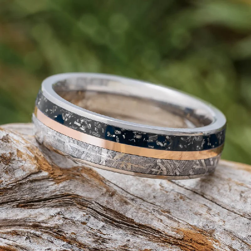 Black Stardust™ Wedding Band with Gold and Meteorite