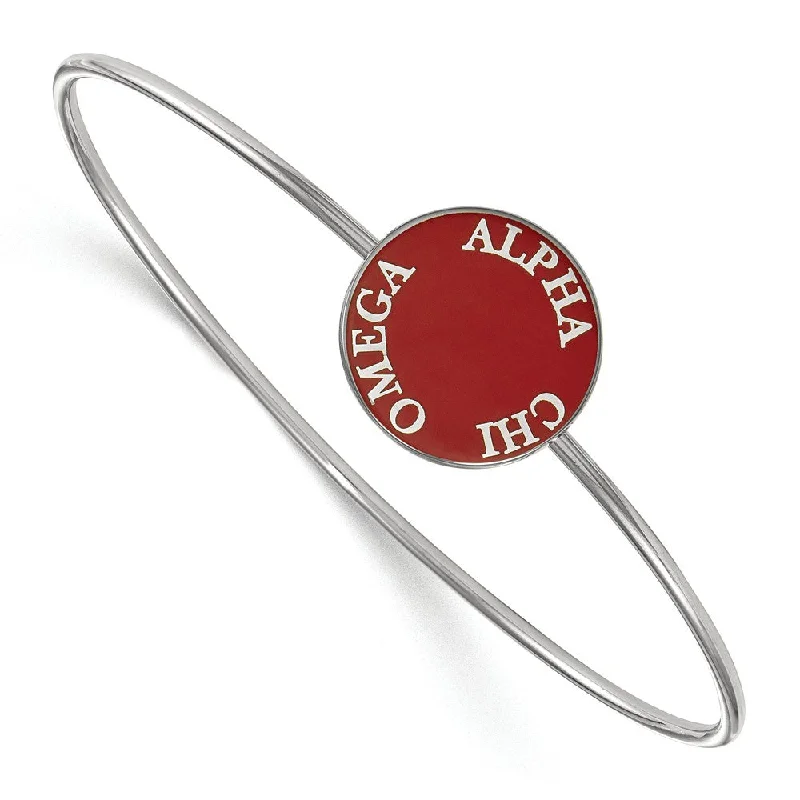 Sterling Silver Alpha Chi Omega Enamel Disc Bangle - 6 in.