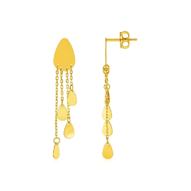 14k Yellow Gold Post Earrings with Polished Tear Drop Dangles