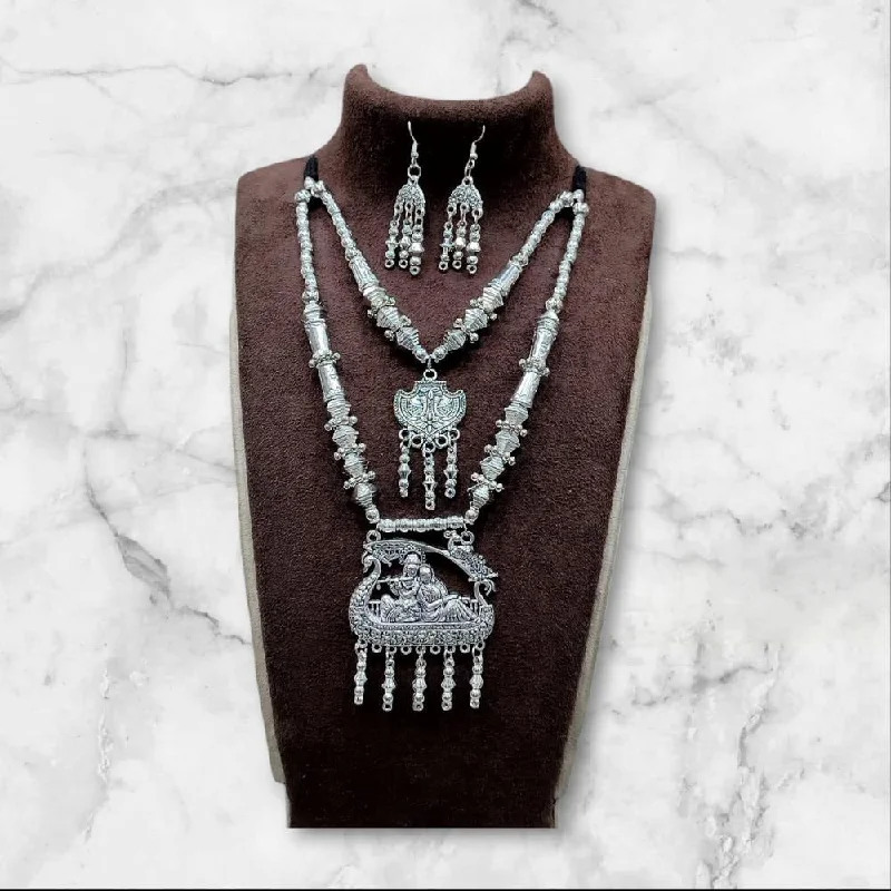 Akruti Collection Oxidised  Plated Long Necklace Set