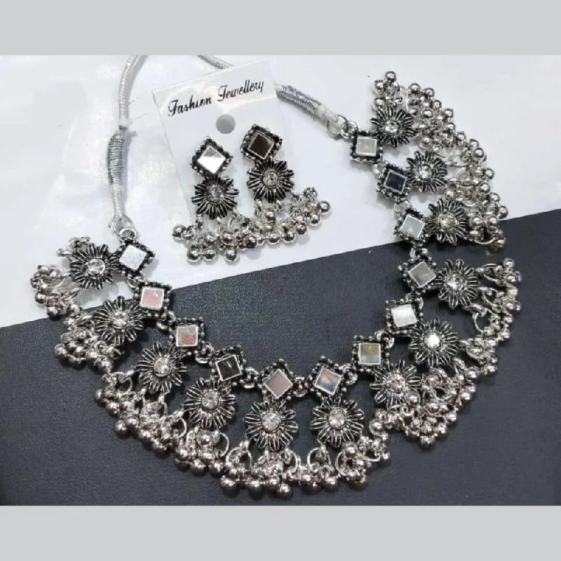 Manisha Jewellery Oxidised Plated Mirror And Ghungroo Choker Necklace Set