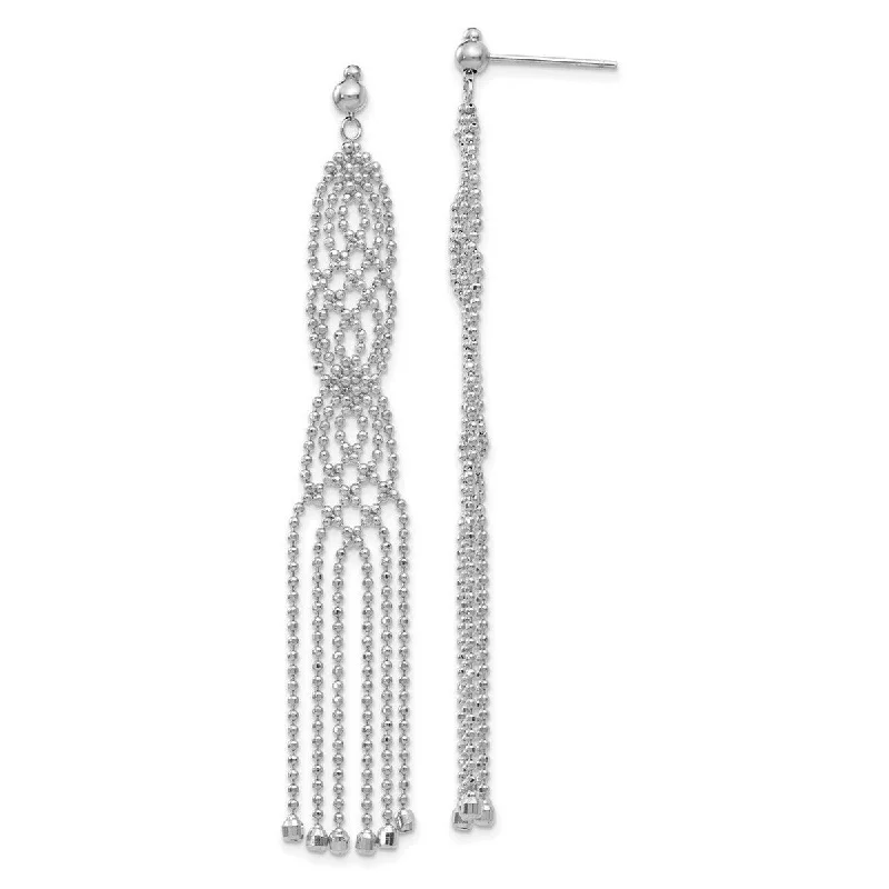 Curata 14k White Gold 73x11mm Dangle Beaded Polished Post Earrings