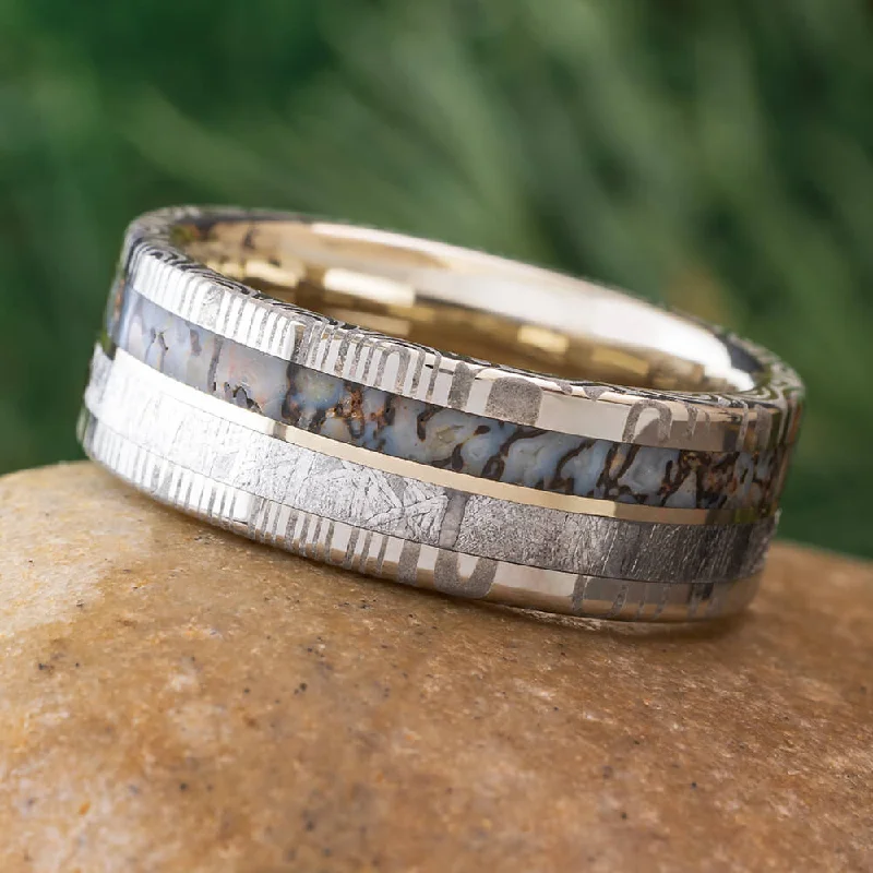 Meteorite & Dinosaur Bone Men's Wedding Band