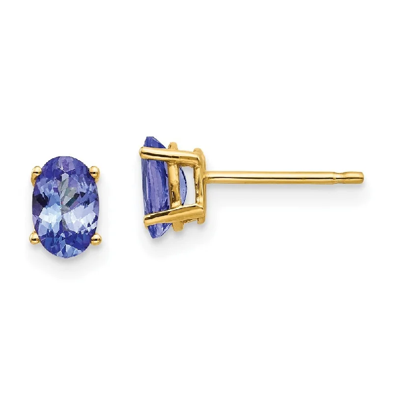 14k Yellow Gold Tanzanite Earrings (L-6 mm, W-4 mm)