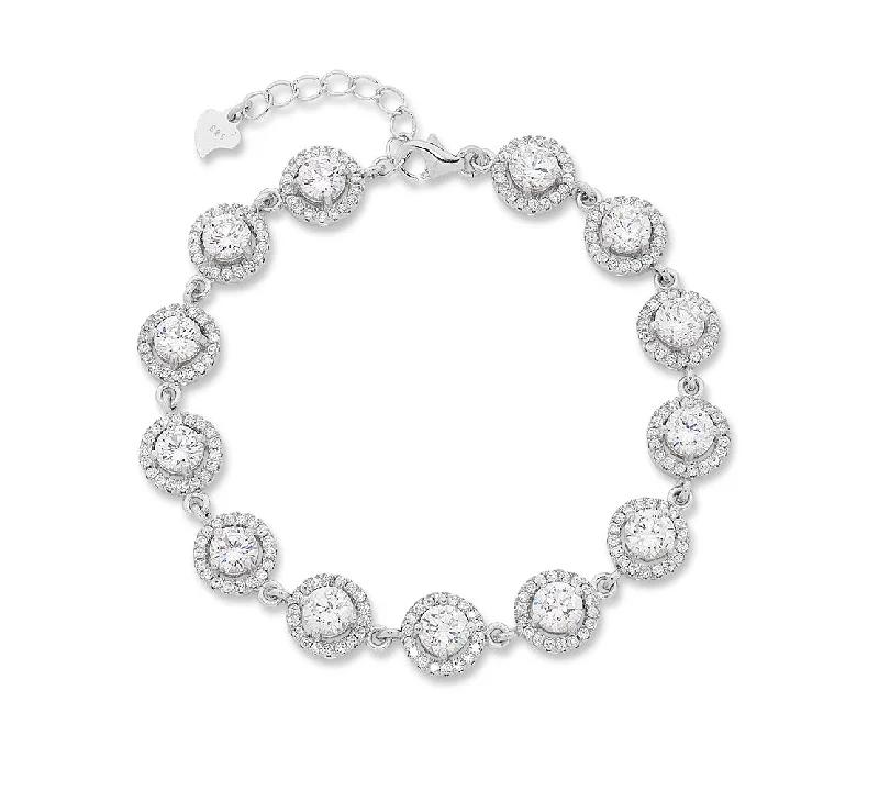 Sterling Silver Cubic Zirconia Circle Link Bracelet