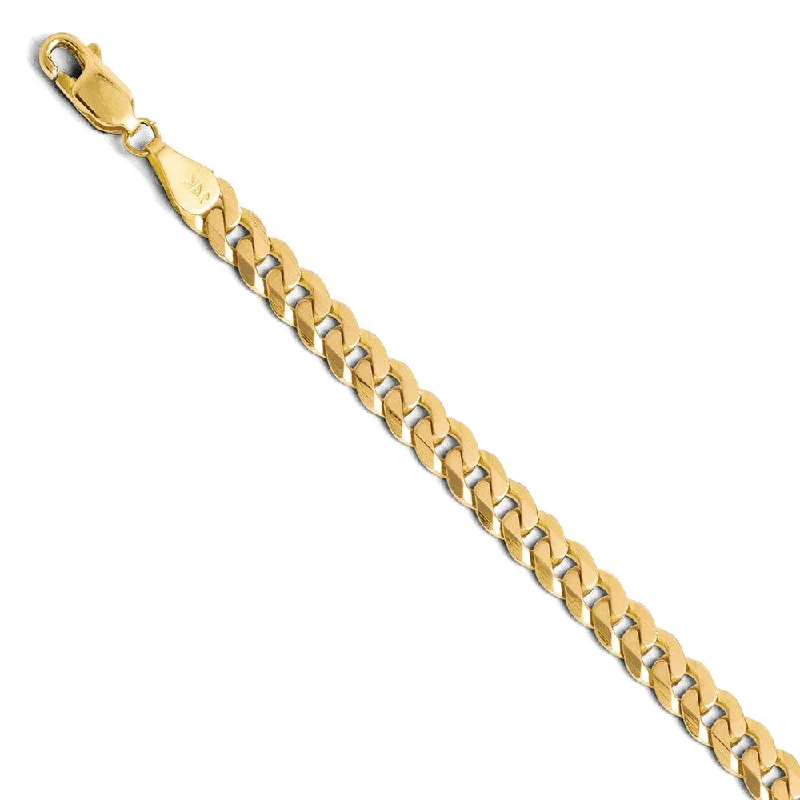 Men's 5.75mm 14k Yellow Gold Beveled Solid Curb Chain Bracelet, 8 Inch