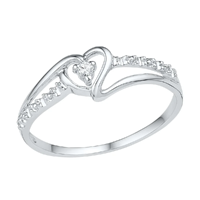 Diamond Heart Promise Ring, Silver or White Gold