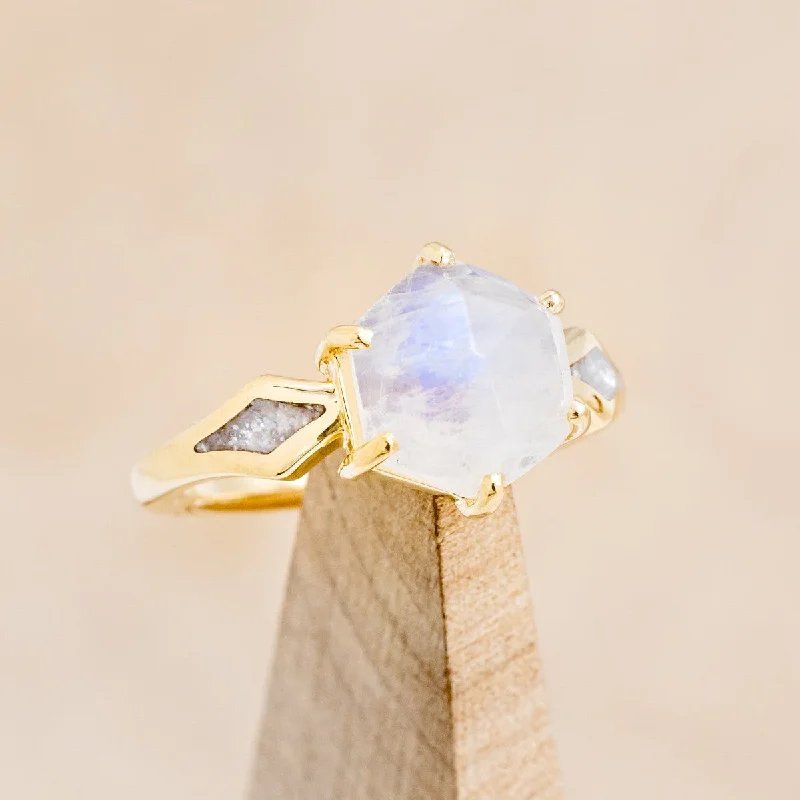 "LOVE STORY" - HEXAGON MOONSTONE ENGAGEMENT RING WITH DIAMOND DUST INLAYS