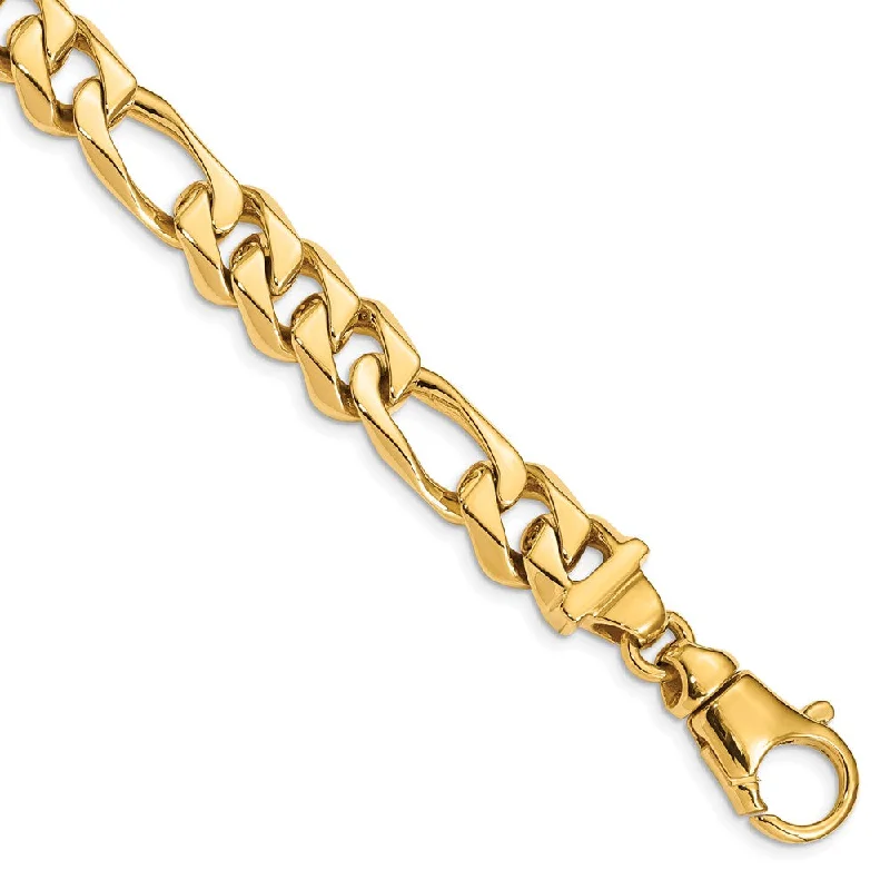 Men's 11mm 14K Yellow Gold Solid Flat Figaro Chain Bracelet, 8.5 Inch