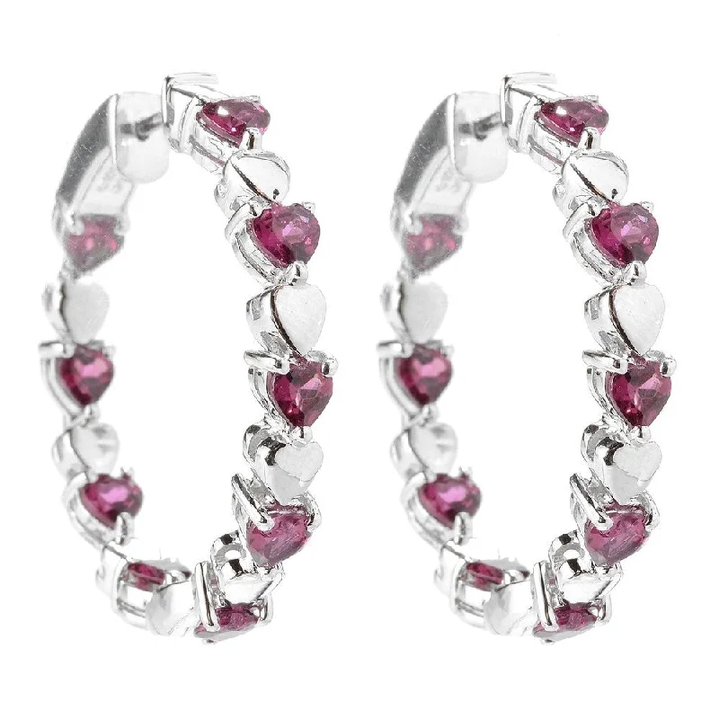 Sterling Silver 1.25-inch Rhodolite Inside-out Hoop Earrings