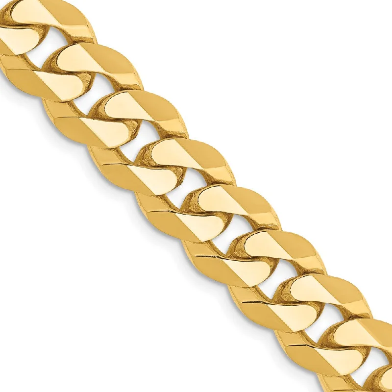 9.5mm, 14K Yellow Gold, Solid Beveled Curb Chain Bracelet