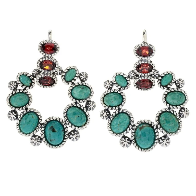 Sterling Silver 1.5" Turquoise & Gem Drop Earrings