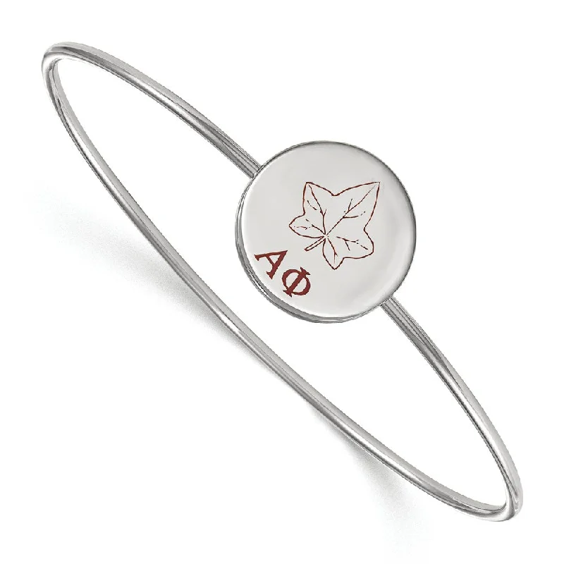 Sterling Silver Alpha Phi Enamel Leaf Bangle - 8 in.