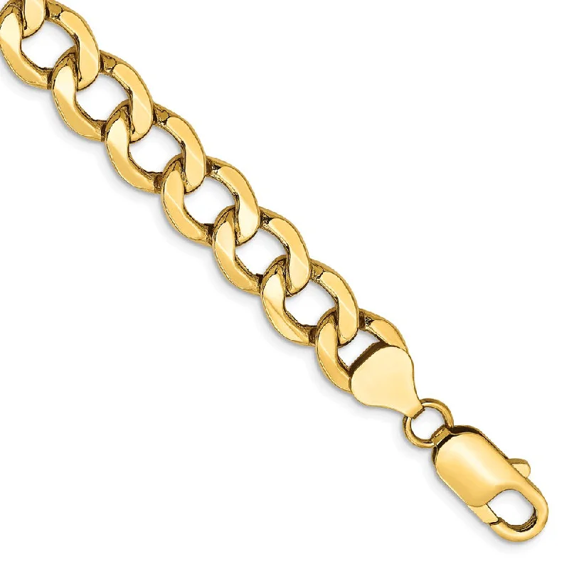 Men's 8mm, 14k Yellow Gold, Hollow Curb Link Chain Bracelet