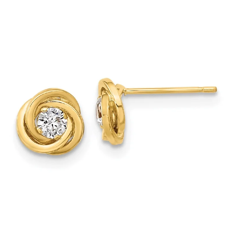 14k Yellow Gold CZ Love Knot Stud Earrings (L-6.5 mm, W-6.5 mm)