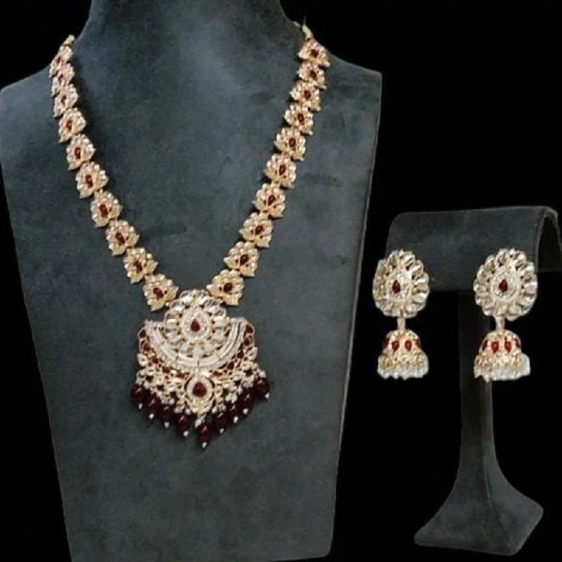 Rudraksh Art Gold Plated Pota Stone And Beads Necklace Set