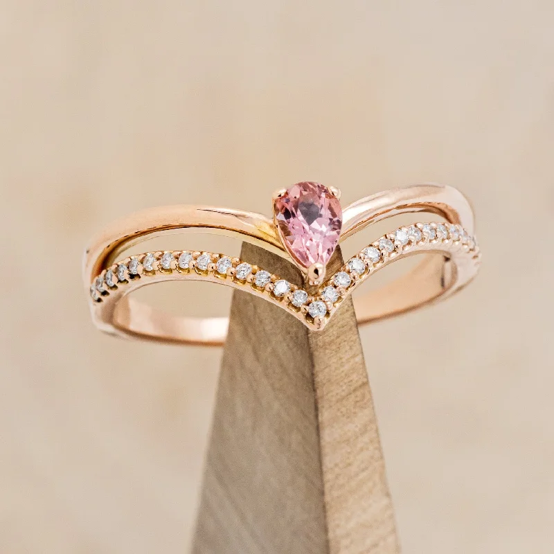 "CICELY" - PEAR CUT PINK TOURMALINE ENGAGEMENT RING WITH DIAMOND ACCENTS