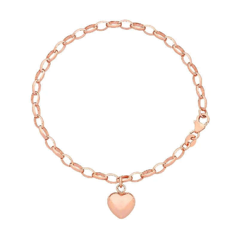 9ct Rose Gold Silver Infused Heart Charm Bracelet