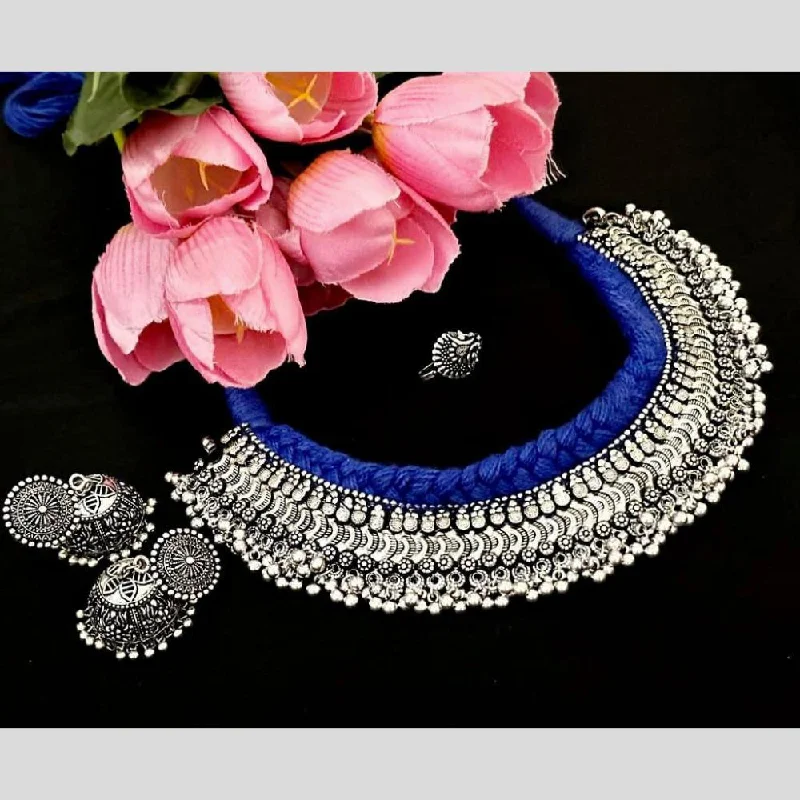 FS Collection Oxidised Plated Necklace Set