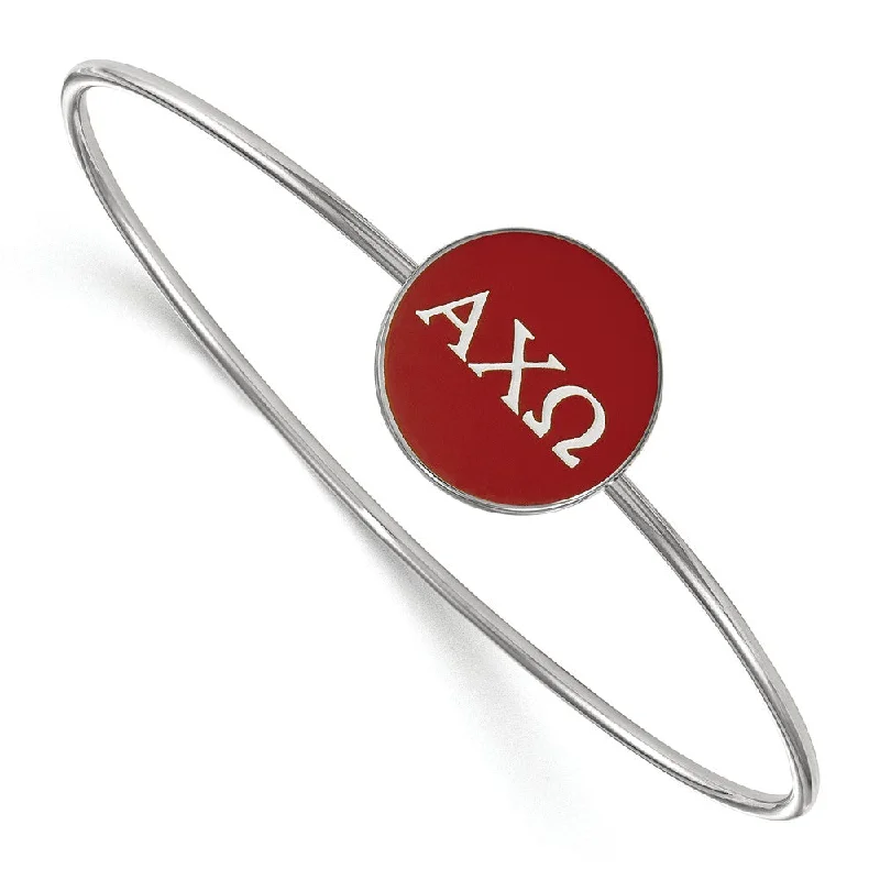 Sterling Silver Alpha Chi Omega Red Enamel Greek Bangle - 8 in.