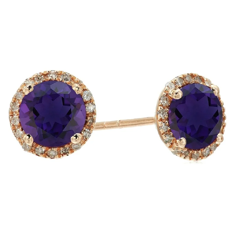 10KT Gold African Amethyst and Diamond Stud Earrings