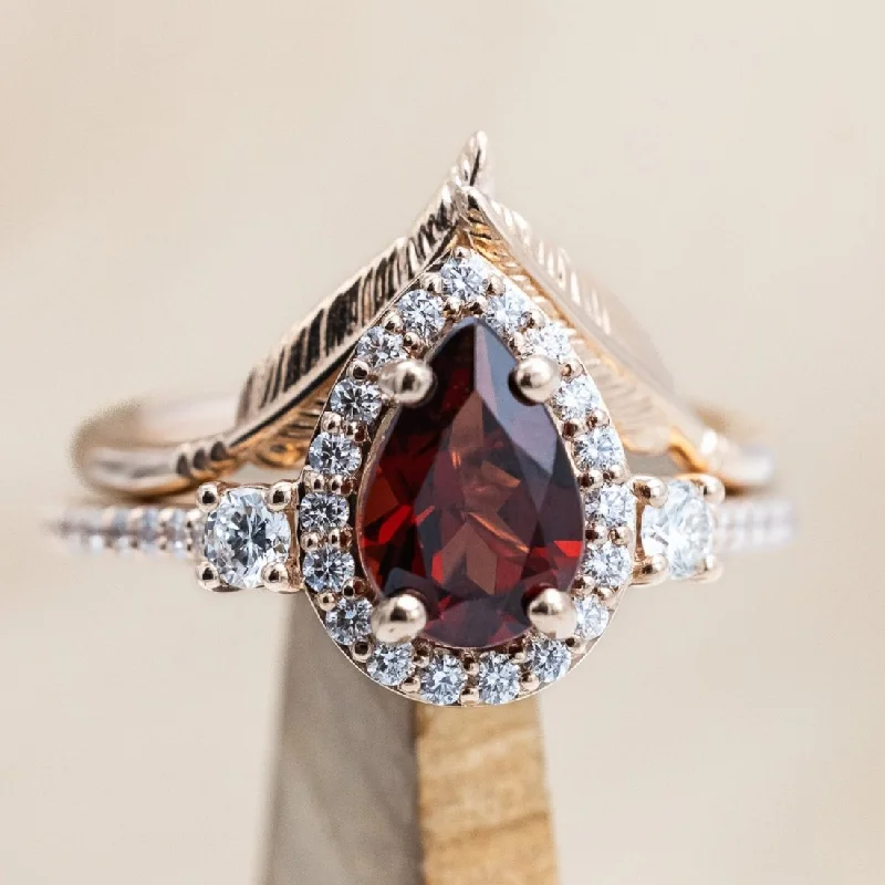 "KB" - PEAR CUT MOZAMBIQUE GARNET ENGAGEMENT RING WITH "FALA" TRACER