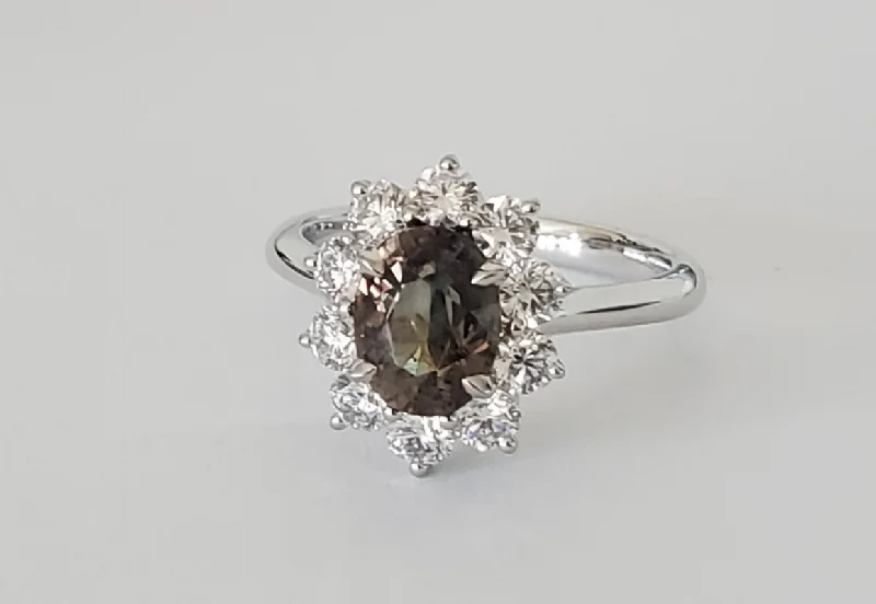 Platinum Natural Alexandrite and Diamond Ring