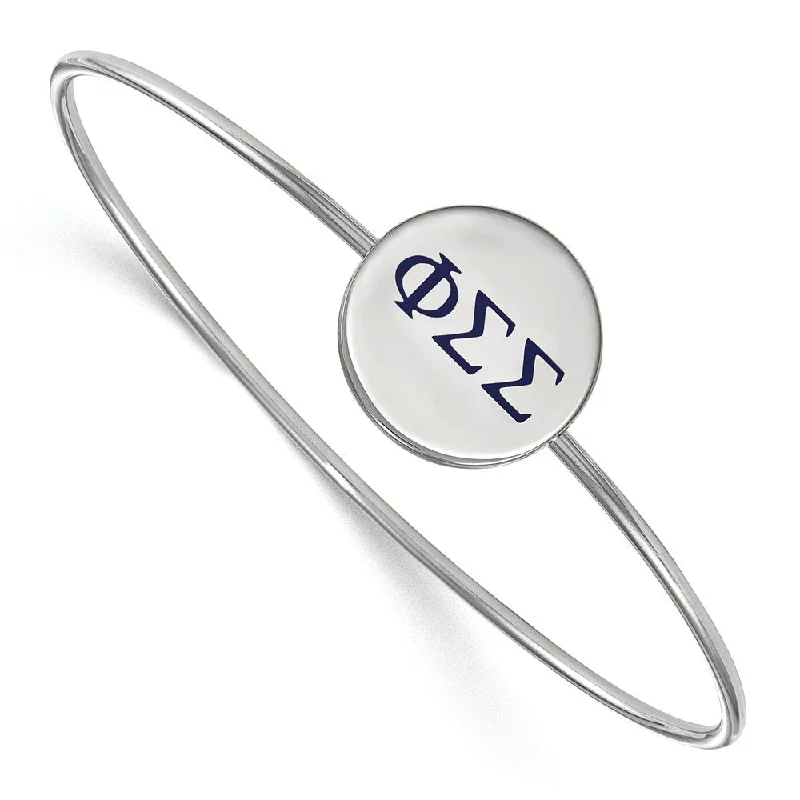 Sterling Silver Phi Sigma Sigma Enamel Blue Greek Bangle - 7 in.