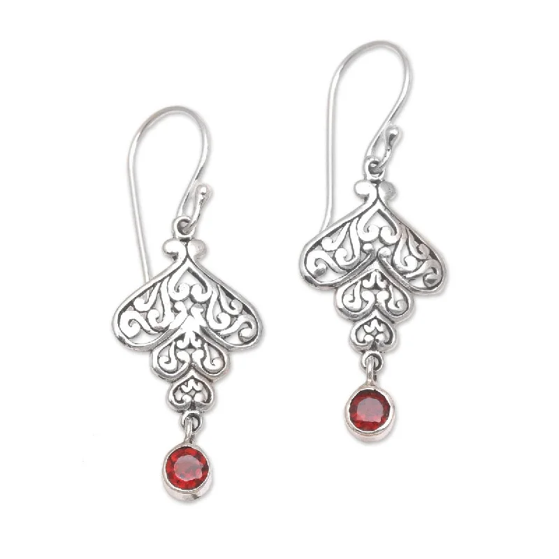 NOVICA Tumbling Hearts, Garnet dangle earrings - 1.6*0.6