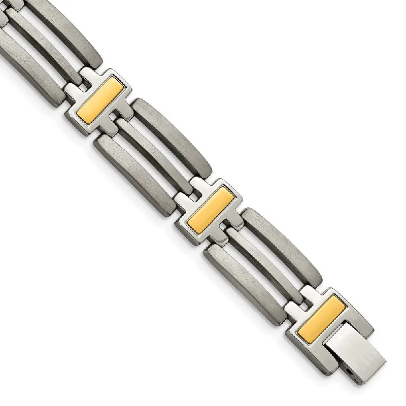 Men's 11mm Titanium and Gold Tone Open Link Bracelet - 8.5 Inch