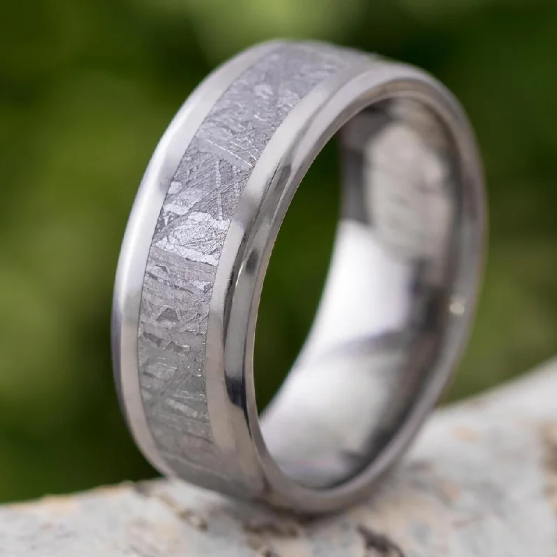 Gibeon Meteorite Wedding Band With Beveled Edges