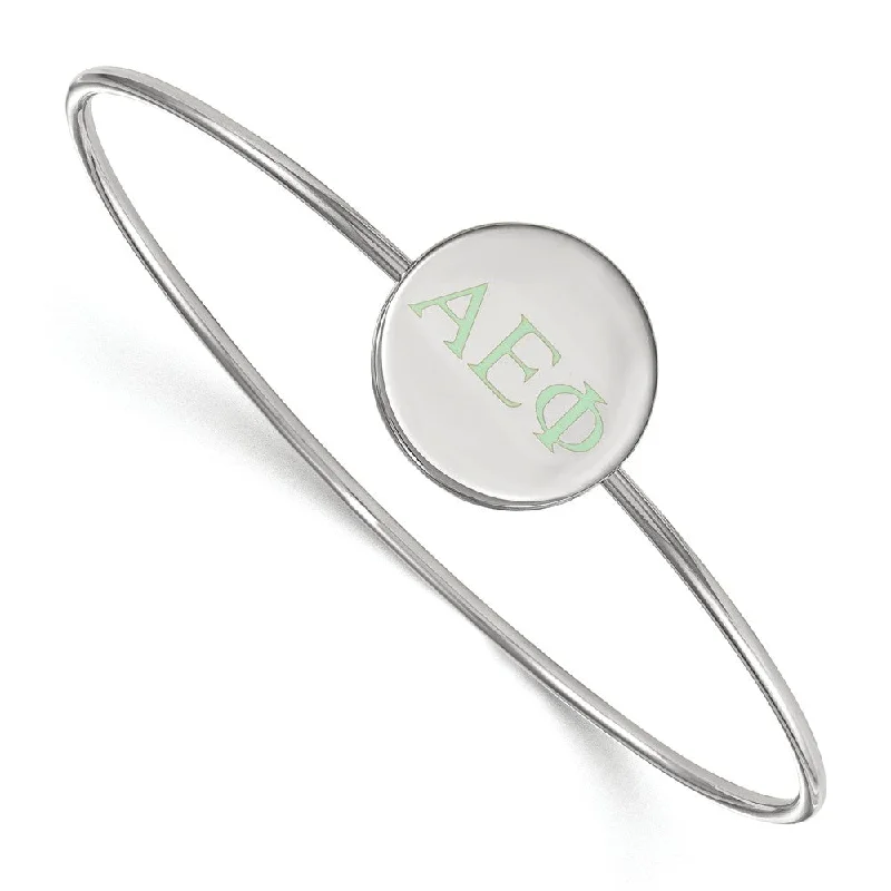 Sterling Silver Alpha Epsilon Phi Enamel Greek Letters Bangle - 6 in.