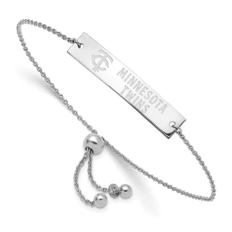 Sterling Silver Rhod-Plated MLB Minnesota Twins Bar Adj Bracelet, 9 In