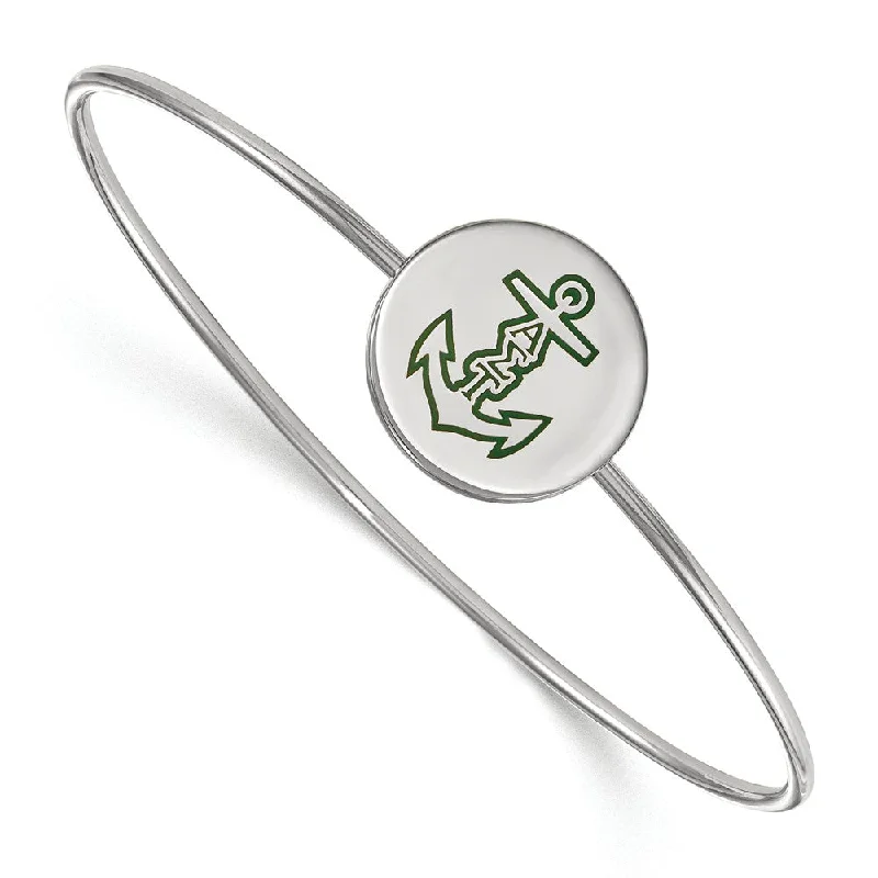 Sterling Silver Alpha Sigma Tau Enamel Anchor Bangle - 6 in.