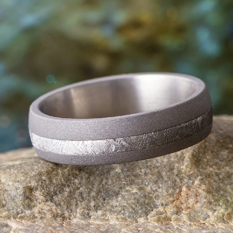 Men's Meteorite Wedding Band With Sandblasted Titanium