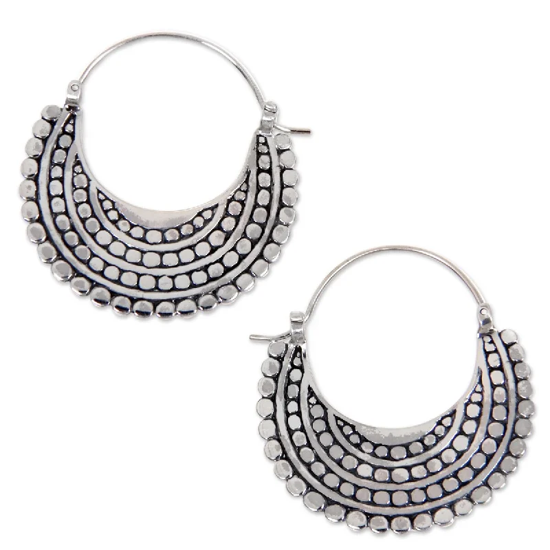 Handmade Sterling silver hoop earrings, 'Moon Sliver'(indonesia) - 1.5*1.4