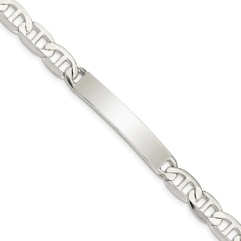 7mm Sterling Silver Polished Engravable Anchor Link I.D. Bracelet