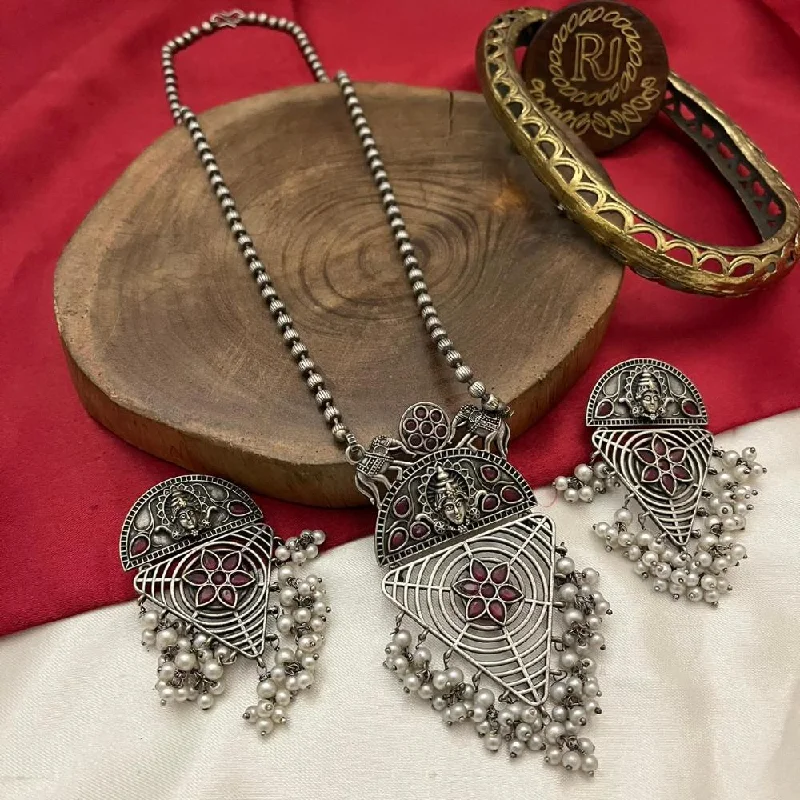 FS Collection Oxidised Plated Pota Stone Necklace Set