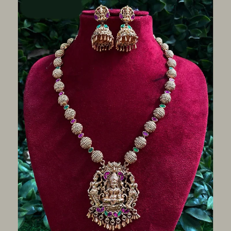 Royal Kundan Jewellery Gold Plated Pota Stone Temple Necklace Set