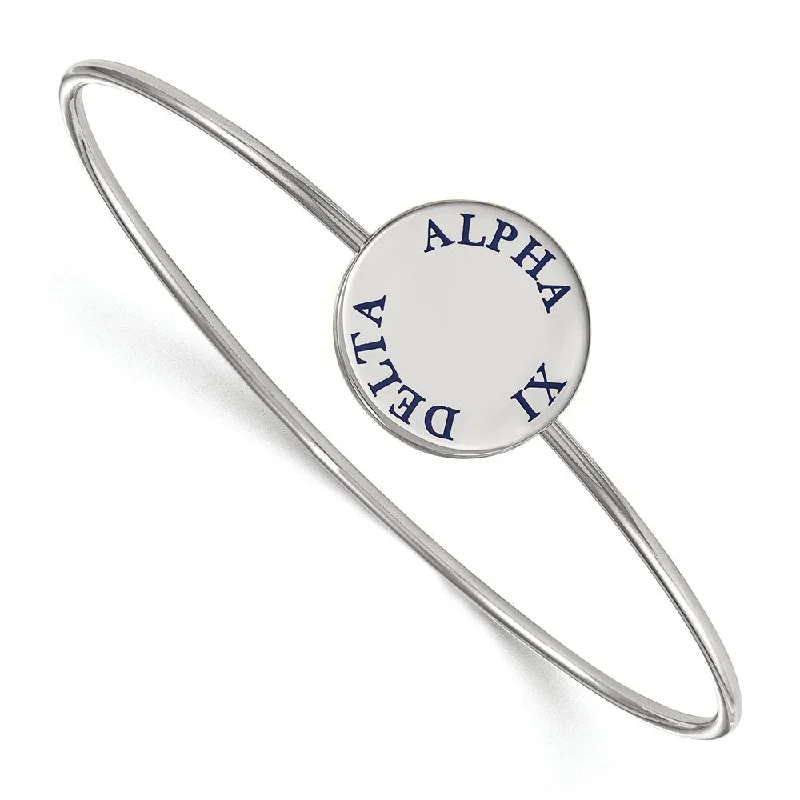 Sterling Silver Alpha Xi Delta Blue Enamel Letters Bangle - 8 in.