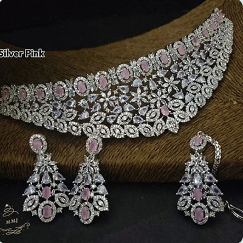 Beeji Creations Silver Plated American Diamonds Necklace Set