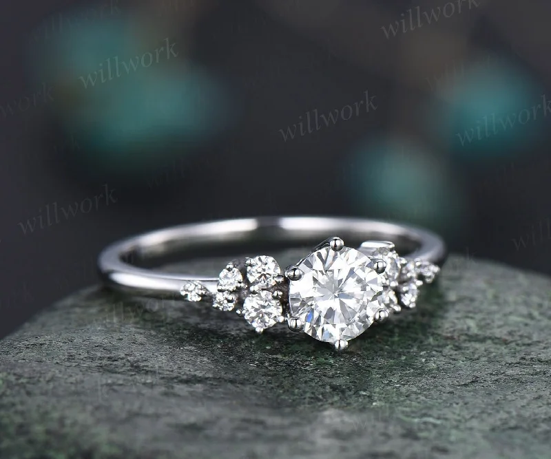 Round moissanite ring vintage moissanite engagement ring white gold unique snowdrift engagement ring dainty diamond wedding ring for women