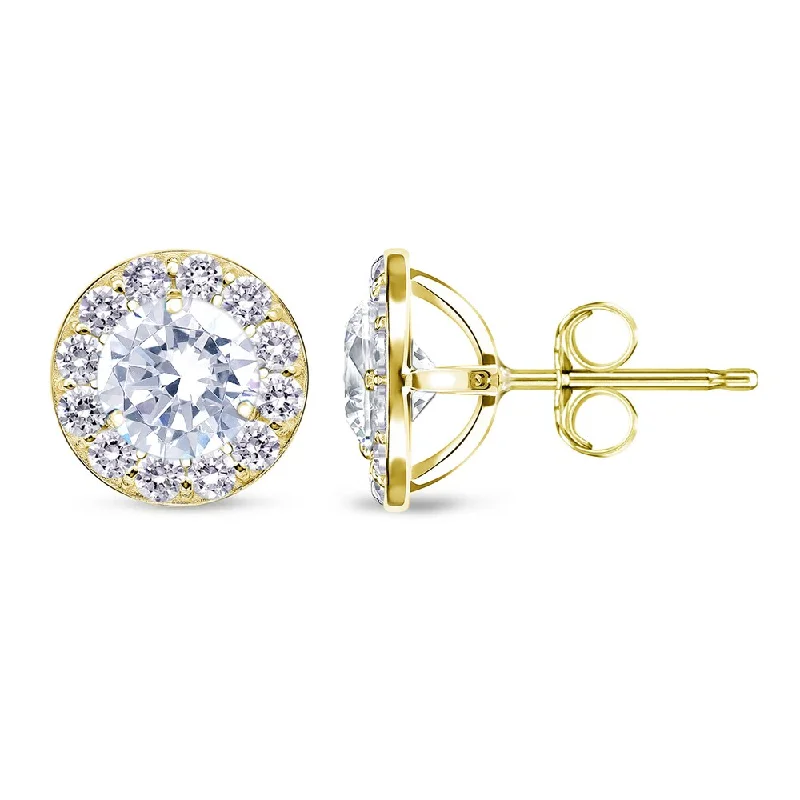 Auriya 14k Yellow Gold 1/2ct to 2ct TDW Round Halo Diamond Stud Earrings