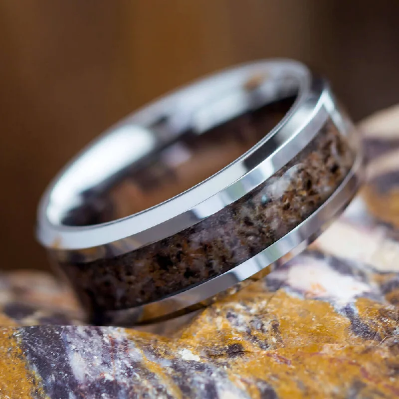 Tungsten Men's Wedding Band with Dinosaur Bone