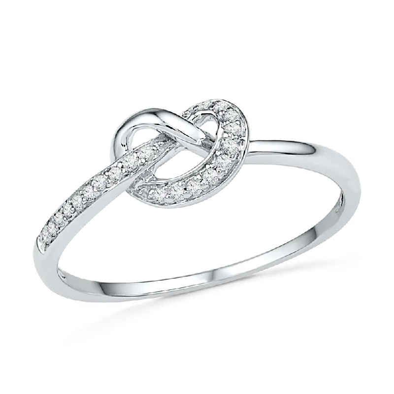 Diamond Love Knot Promise Ring, White Gold or Silver