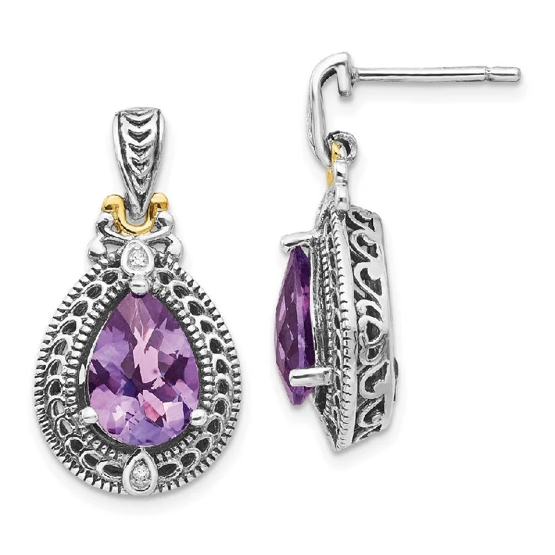 925 Sterling Silver Diamond and Gemstone Earrings (L-24 mm, W-13 mm)