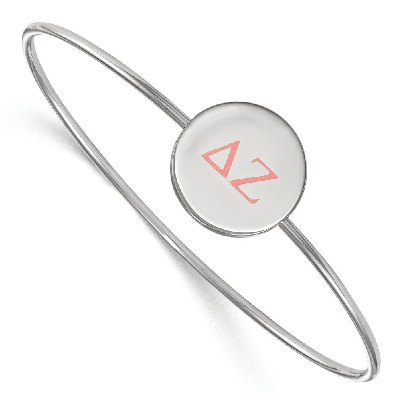 Sterling Silver Delta Zeta Enamel Coral Greek Letters Bangle - 7 in.