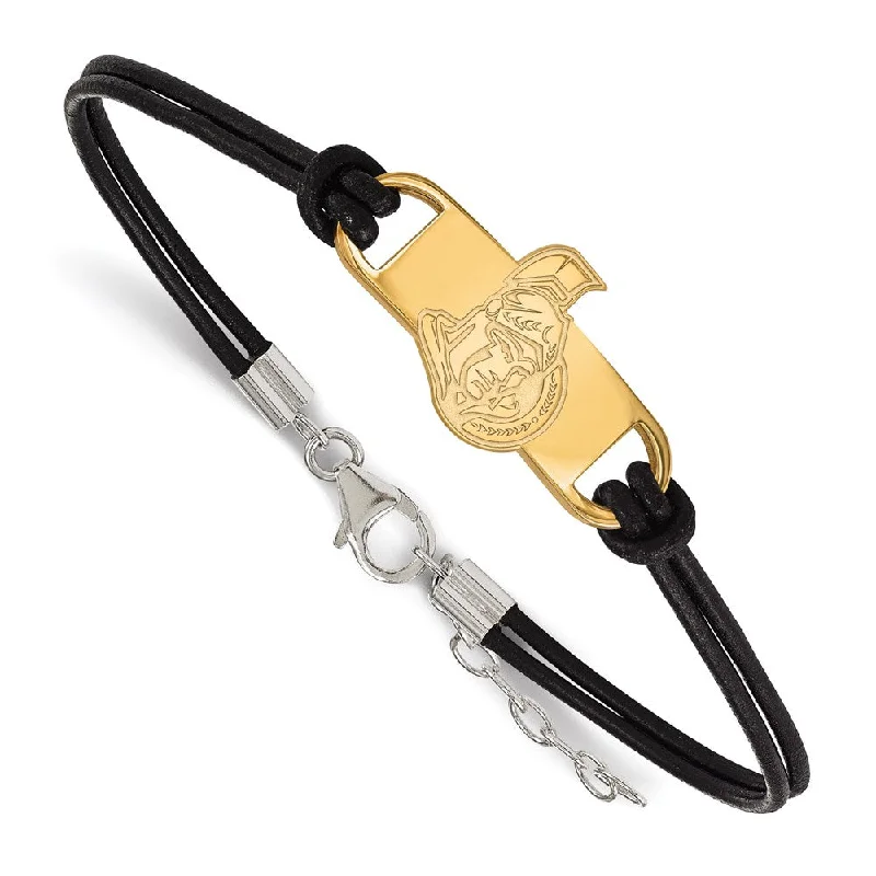 SS 14k Yellow Gold Plated & Leather NHL Ottawa Senators Adj. Bracelet