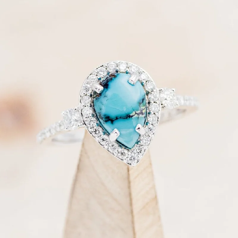 "KB" - PEAR CUT TURQUOISE ENGAGEMENT RING WITH DIAMOND HALO & ACCENTS